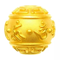 pure 999 24k yellow gold bead diy bracelet necklace bless lucky 3d mantra pattern pendant 8mm 14mm
