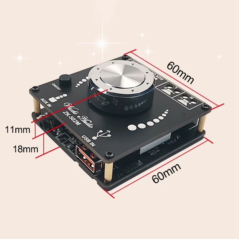 

ZK-502M Mini Bluetooth 5.0 50W+50W Wireless Audio Power Digital Amplifier Board Stereo Amp AUX USB U Disk