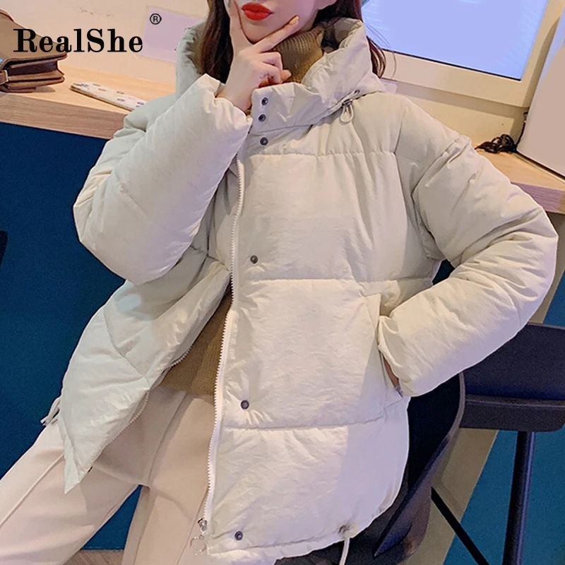 RealShe куртка парка для женщин с капюшоном полный рукав карманы женская зимняя