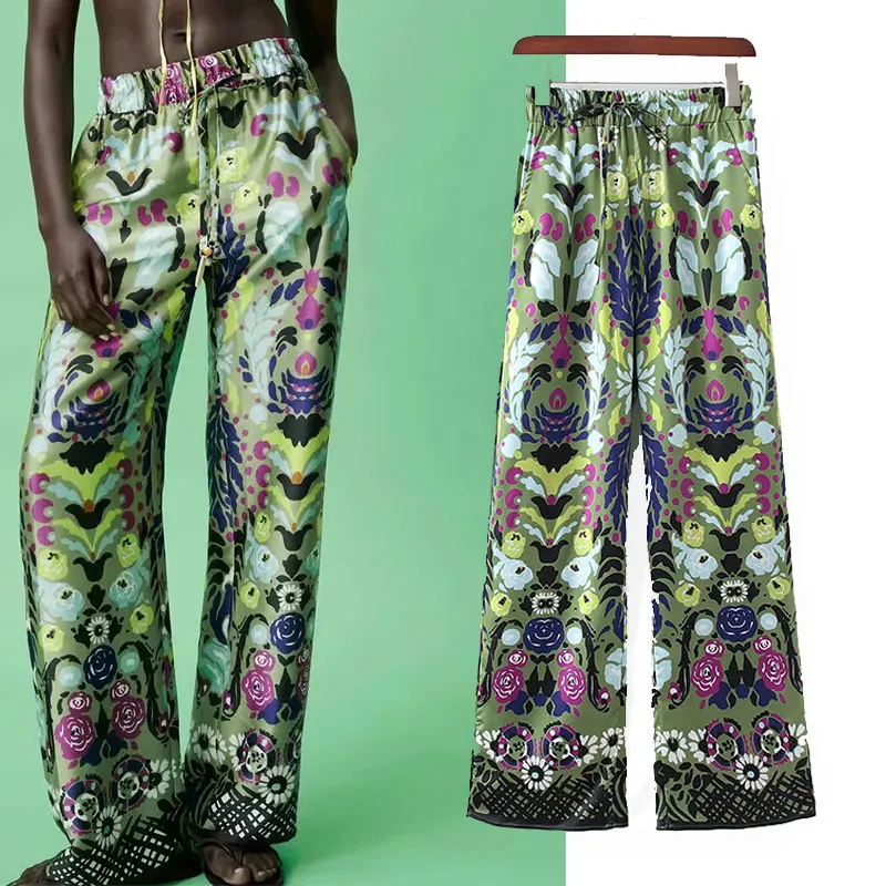

Nlzgmsj Za 2021 Pants For Women Floral Print High Waist Pants Woman Summer Vintage Pockets Straight Leg Trousers Female 202106
