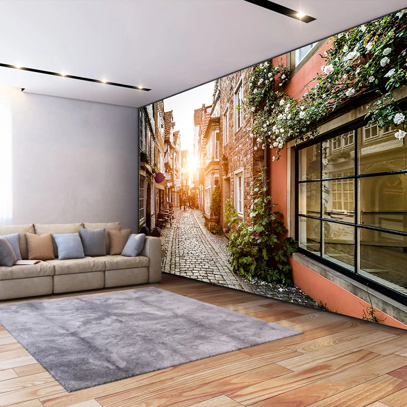 Custom 3D Poster Wall Painting European City Town Street View Photo Wallpaper Cafe Restaurant Living Room Sofa Decor Murals |