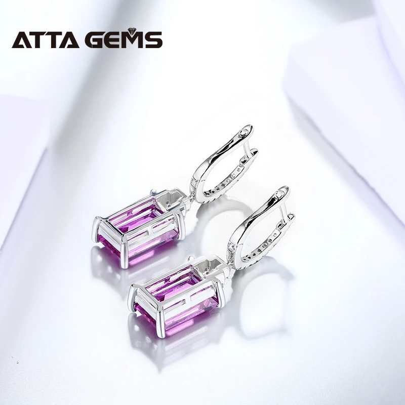 Фиолетовый сапфир подвесные серьги из настоящего стерлингового серебра с огранкой багет 6,4 карата, созданные в редком цвете классического ювелирного изделия.