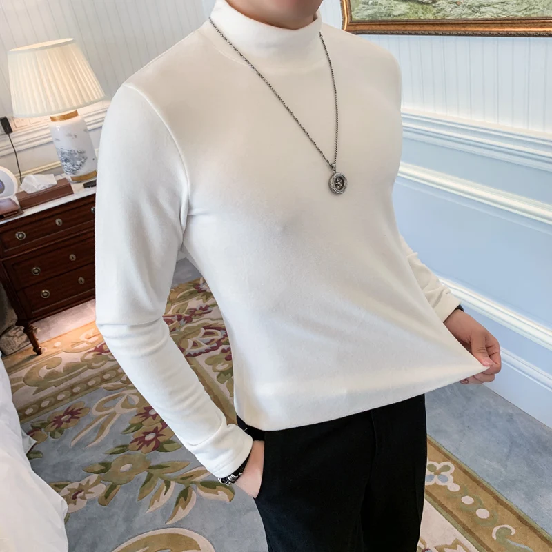 Водолазка белая футболка мужская мода 2019 уличная эластичная Футболка Мужская s