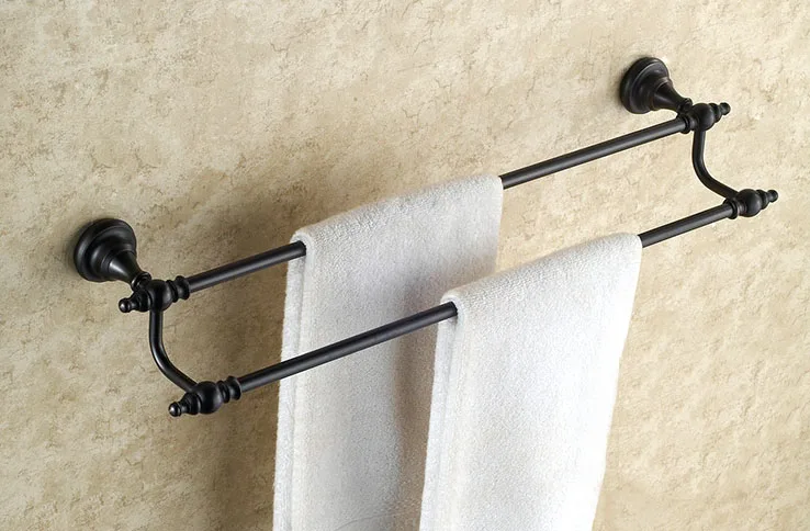 

Black Oil Rubbed Brass Wall Mounted Bathroom Hardware Double Towel Rail Bar Holder Dba822