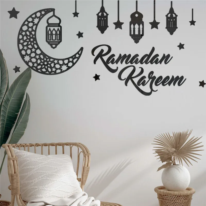 Наклейка на стену Eid Mubarak фонарь луна акриловая лампа Рамадан Декор для дома
