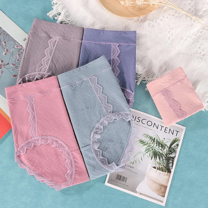 5pcs women's High waist underwear women large cotton antibacterial 100kg lace ladies cotton panties shorts briefs Summer 5xl 6xl