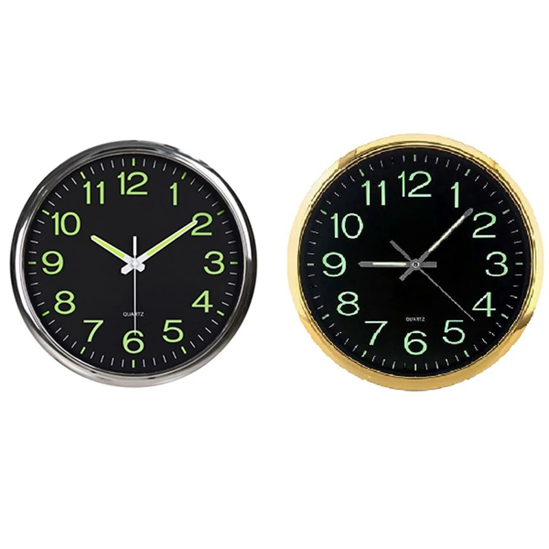 

12 Inch Round Large Luminous Wall Clock Glow in the Dark Non-Ticking Indoor Decor