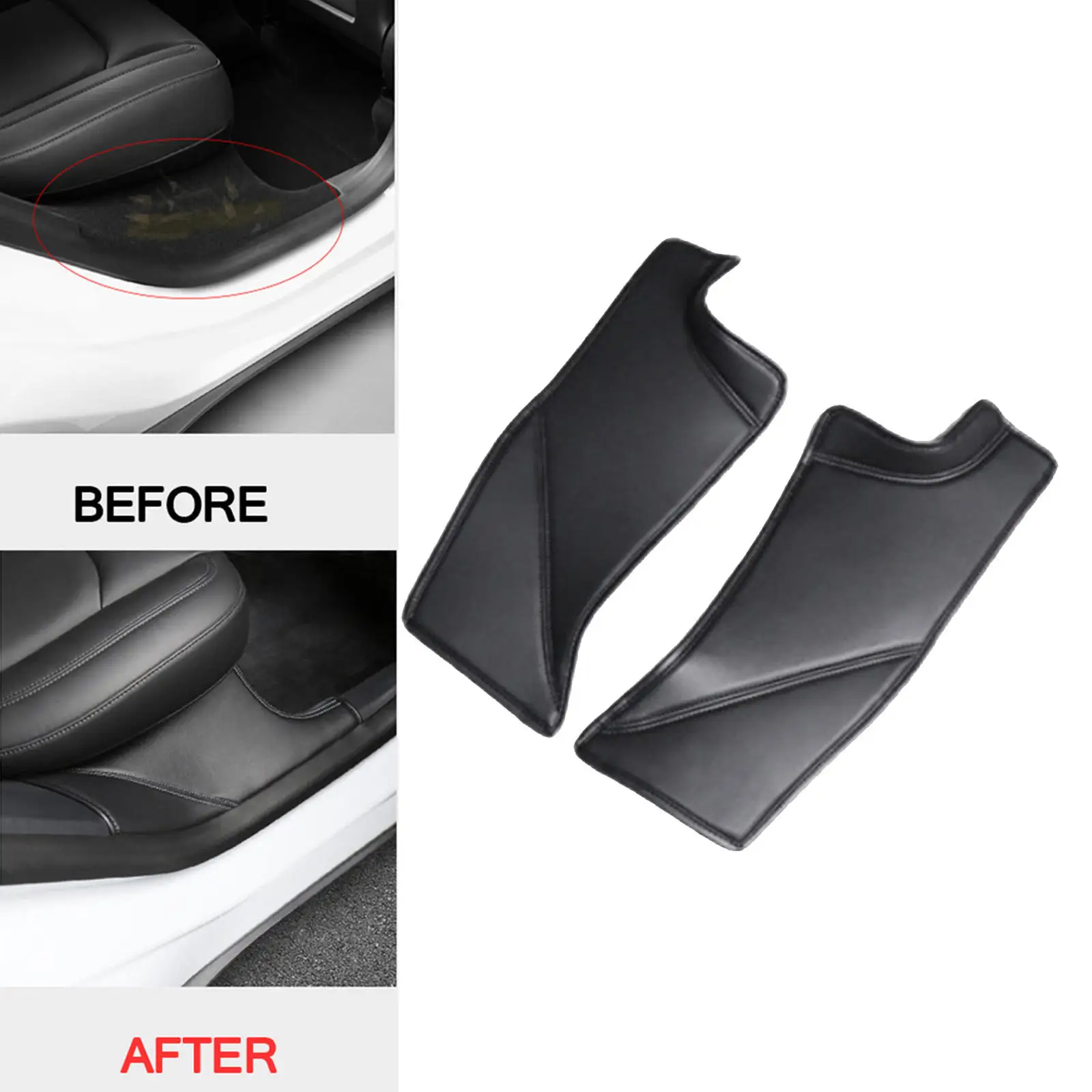 

1Pair PU Leather Rear Door Sill Protector Cover Sticker Anti Kick Pad Trim Fit for Tesla Model Y