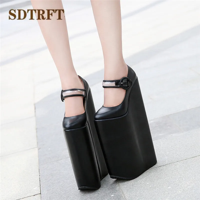 SDTRFT-zapatos de punta redonda para mujer, tacones ultra altos de 30cm, con cuñas de plataforma, estilo gótico, punk