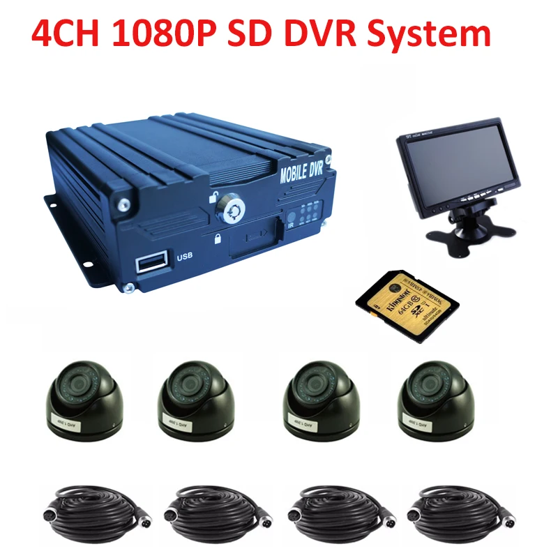 

4 Channel SD DVR FHD 4 Cameras video System,SD Registar 4CH with Russian Menu,Car Bus Truck Camera Recording Security System