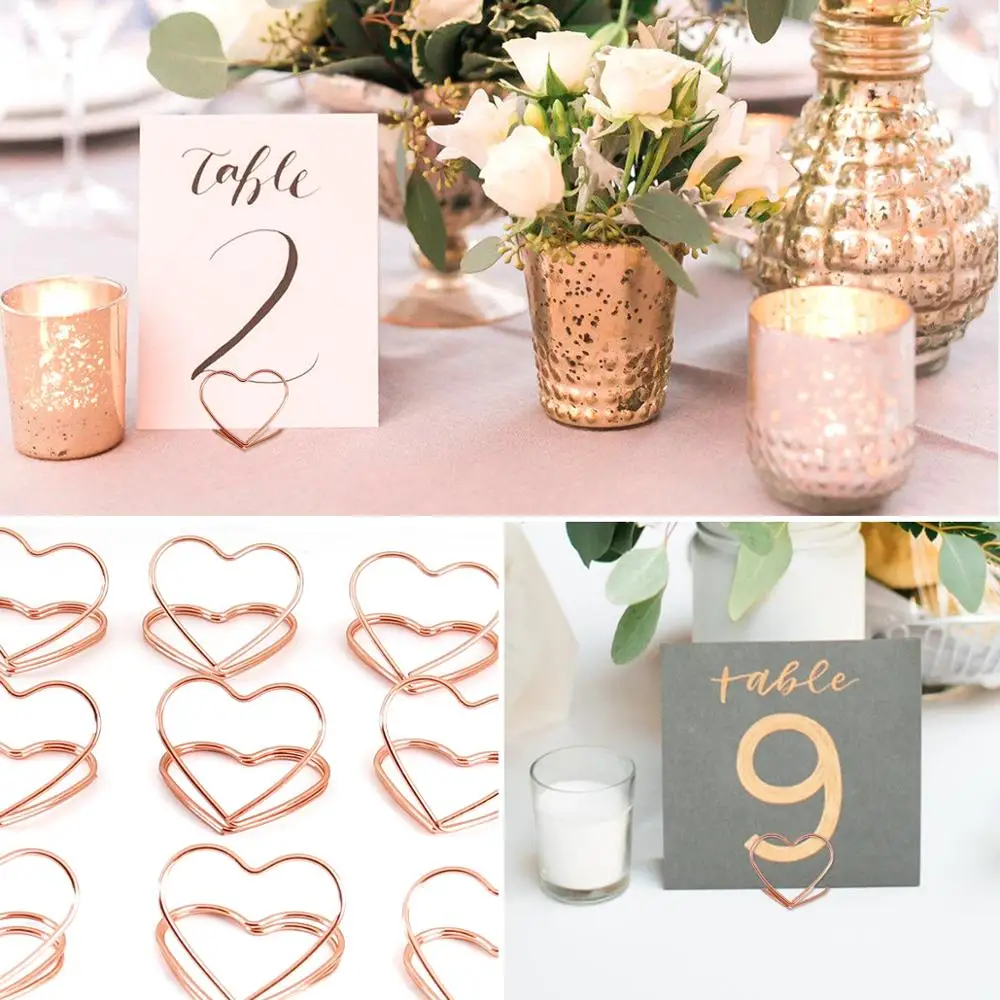 

Staraise 10pcs Rose Gold Romantic Heart Shape Metal Photo Clips Wedding Desktop Decoration Table Number Stand Party Supplies
