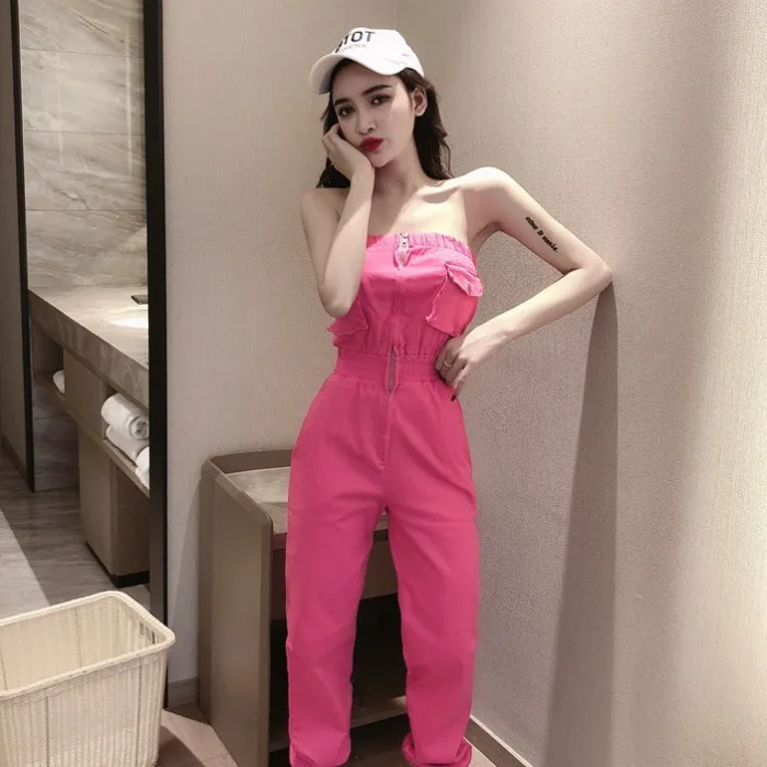 Комбинезон женский джинсовый с вырезом лодочкой простой модный пикантный