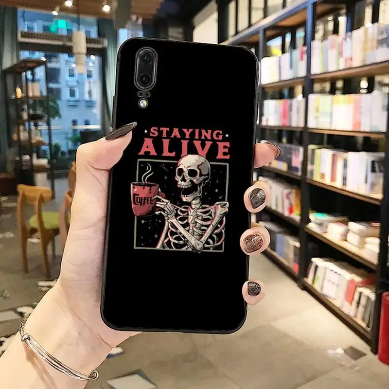 

Latte coffee Skull Tattoo Phone Case For Huawei honor Mate P 10 20 30 40 Pro 10i 9 10 20 8 x Lite