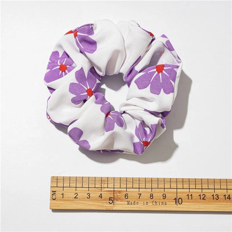 

Fashion Plaid Striped Hair Ring Purple Series Scrunchies Elastic Hair Rubber Bands Big Flower Dots Print Hair Rope Korean Style