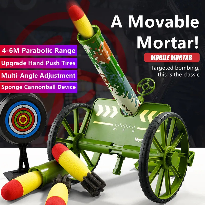 

DIY Assembly Mortar Simulation Shooting Sponge With Soft Bomb Multi-Angle Adjustment Mortar Mobile Mortar Push Rocket Launcher