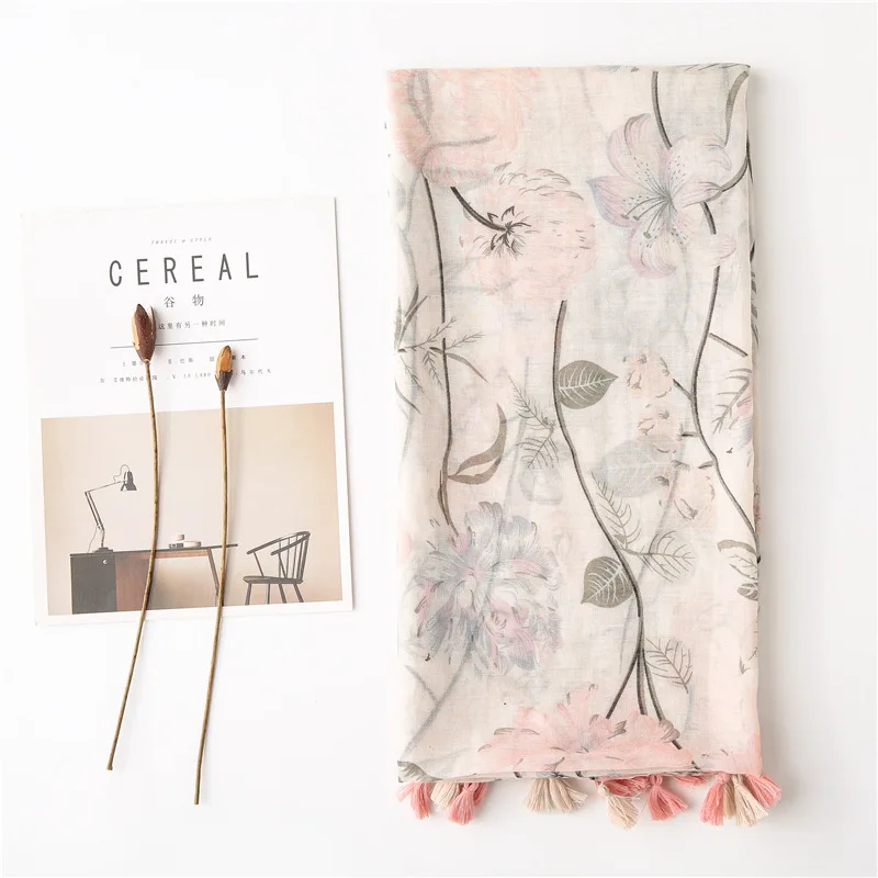 Новинка 2021 шарф с цветочным принтом мусульманские хиджабы кисточками модные