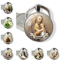 wg 1pc saint joseph saints religion time gemstone keychain keyring cabochon glass ball pendant jewelry