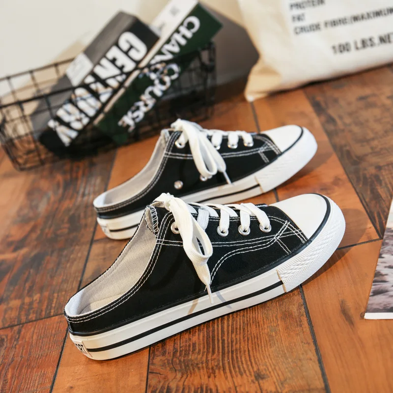 New half drag canvas shoes women 2020 spring Korean version without heels wild student sports for ZP-241 | Спорт и развлечения