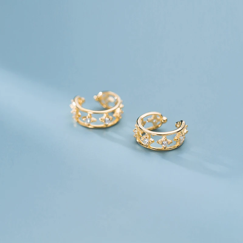 Золото Цвет корейский клип серьги с цирконием не проколотых ушей зажимы 925