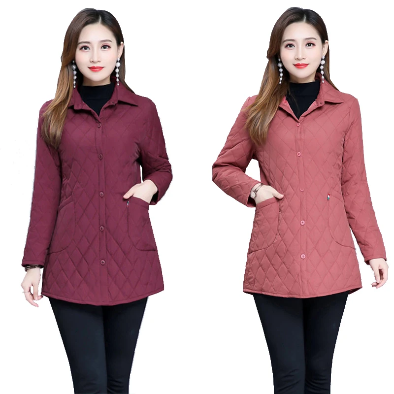

Women's Coats 2020 Spring Autumn Jacket Mid-length Down Cotton Thin Section Coat Ladies Large izSe 5XL Long Sleeve Outerwear