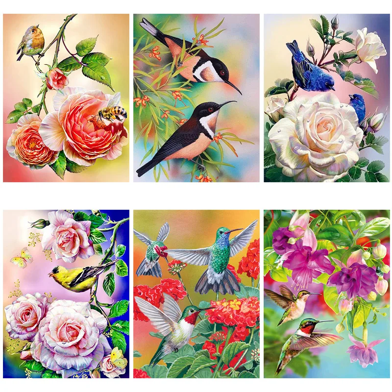 

Flowers and Birds Full Drill Painting Kits Round Square Rhinestones Stitch Embroidery Diamond Art Mosaic Accessories Home Decor