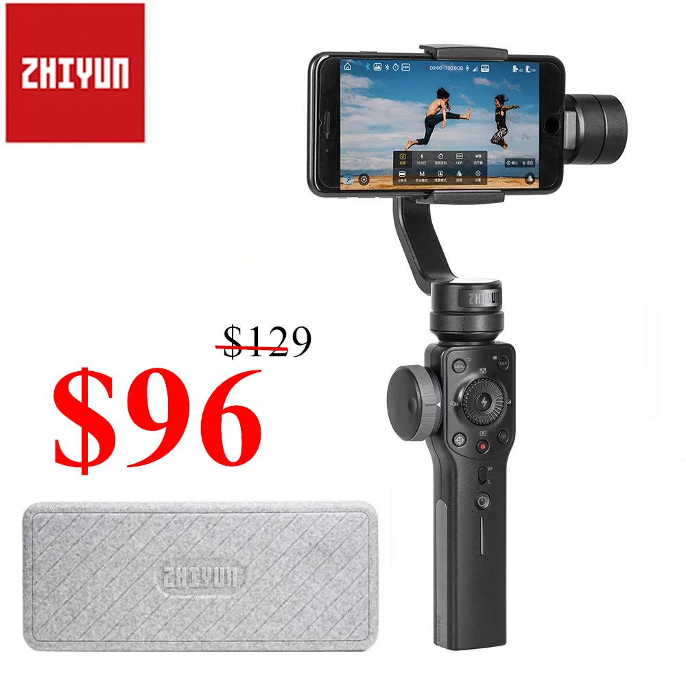 

Zhiyun Smooth 4 3-Axis Handheld Smartphone Gimbal Stabilizer for iPhone XS XR X 8Plus 8 7Plus 7 Samsung S9 S8 S7 & Action Camera