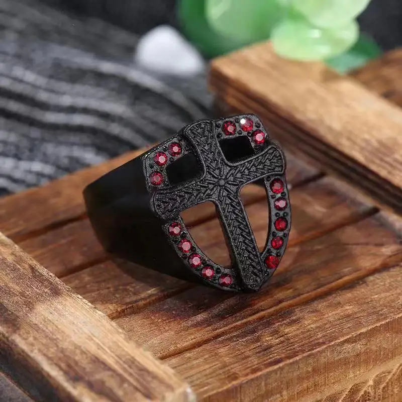 Мужское Винтажное кольцо HNSP в стиле хип хоп с красным крестом|Кольца| |