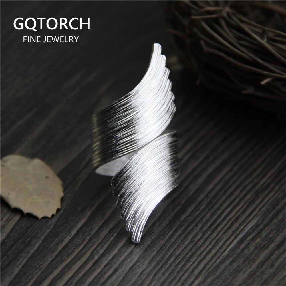 Женские кольца с цветком ручной работы в полоску широкие листьями из чистого