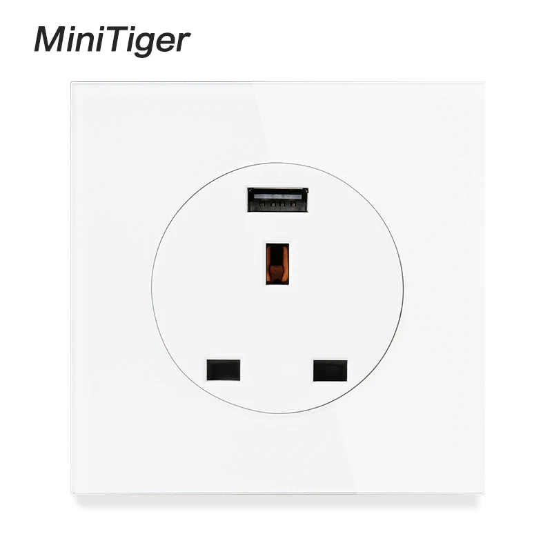 Minitiger Хрустальная стеклянная панель 13A настенная розетка британского стандарта