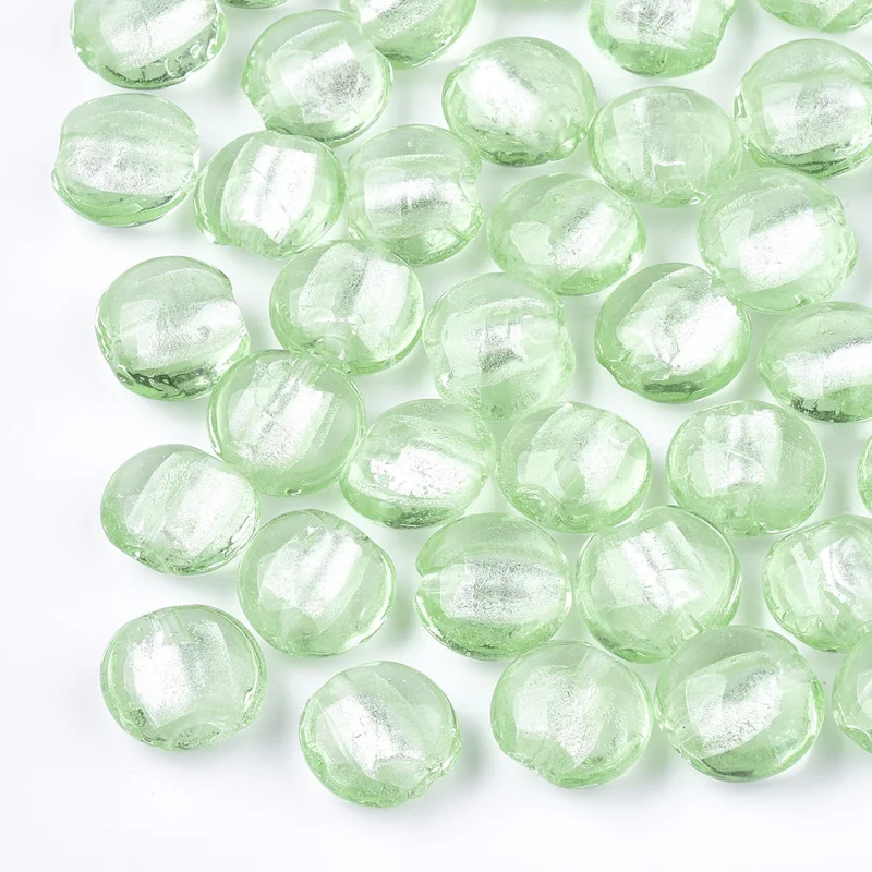 LightGreen Pandahall 200 шт./лот 12x8 мм разные цвета в произвольном порядке плоские круглые туфли ручной работы серебристого цвета; Фольга Стекло бусины Spacer бисера аксессуары для изготовления украшений своими руками - Цвет: LightGreen