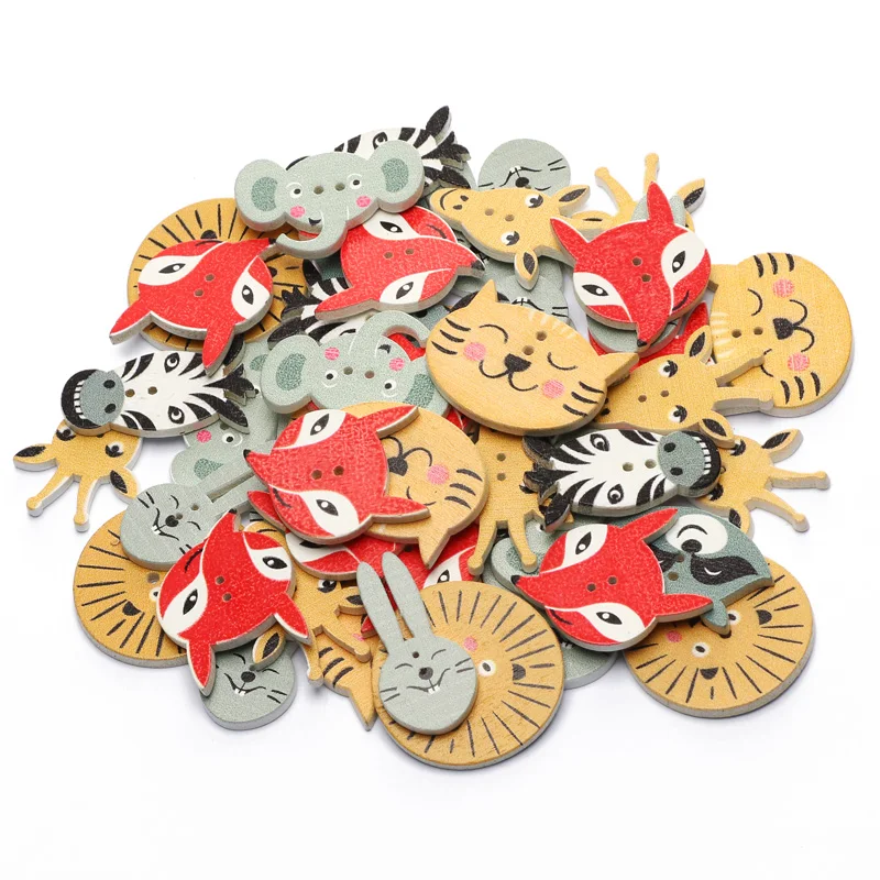 Деревянные пуговицы 50 шт./лот серии смешанных рождественских животных для