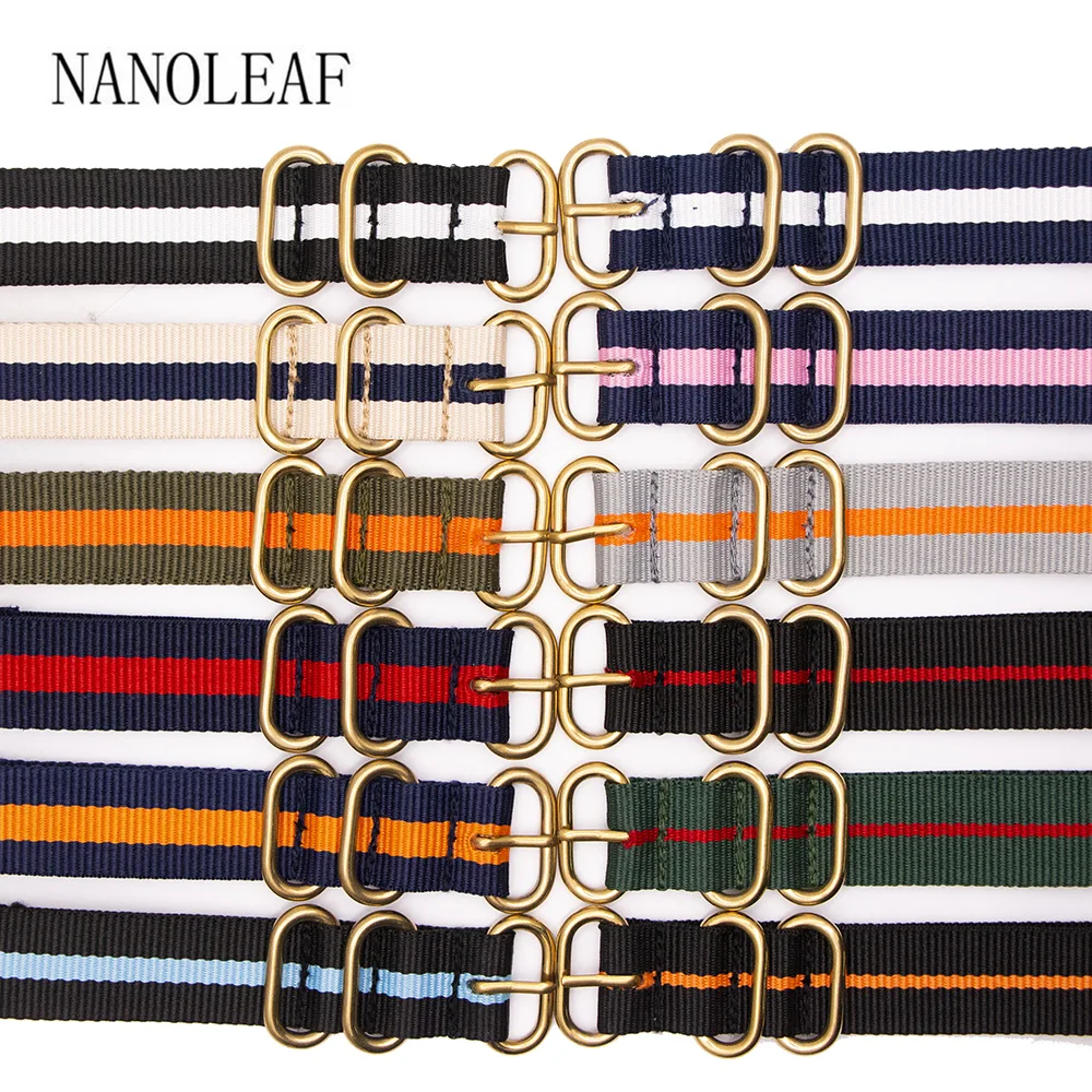 Military Heavy Nylon Strap Two-Tone Striped Wristband for 18MM 20MM 22MM 24MM Width Watch Bracelet with Gold Color Rings Buckle