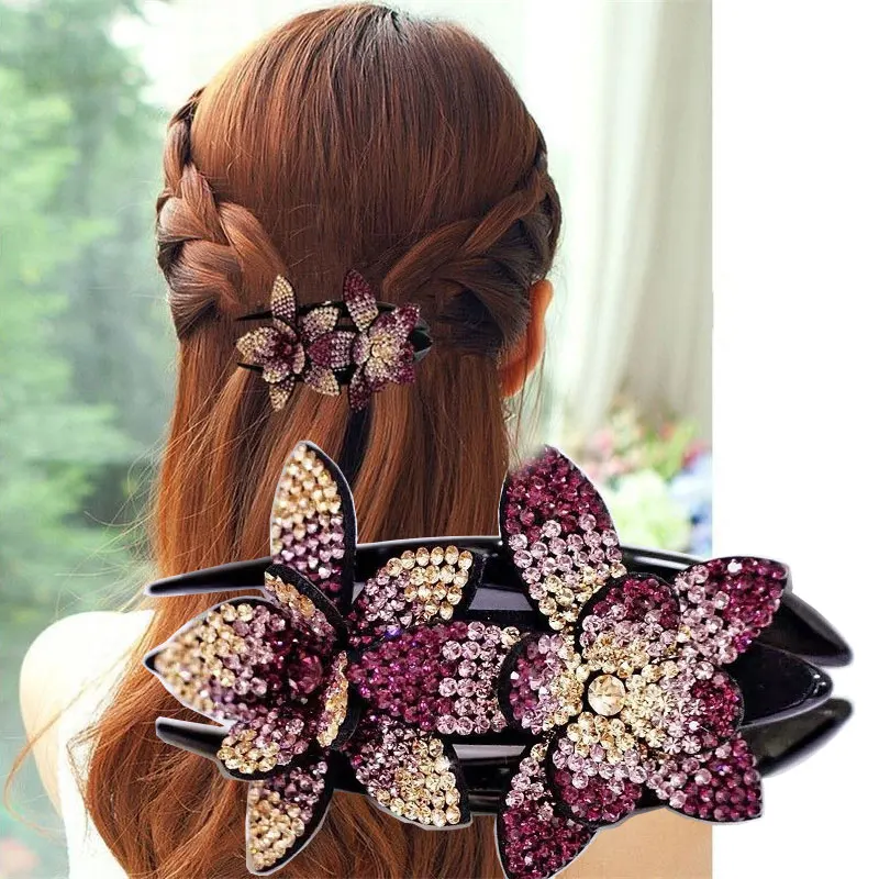 

MISANANRYNEDouble Flower Hair Clip Hair Crystal Hair Combs Female Elegant Beads Hairgrip Fashion Hair Accessories Tool