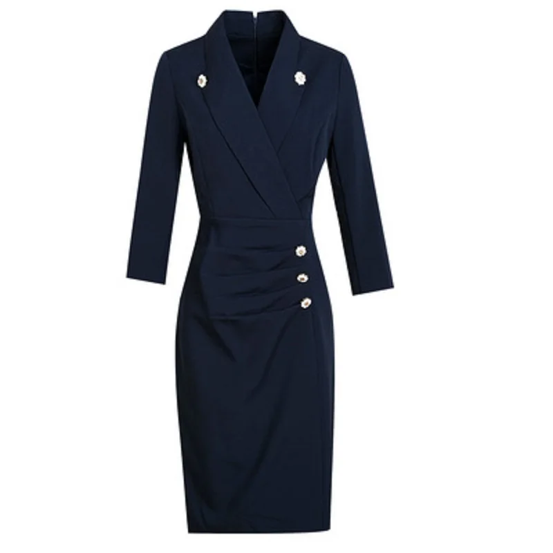 

2021NEW Summer Work Pencil dress Women Clothing autumn Elegant dignified Party Dress plus size Notched beading dresses