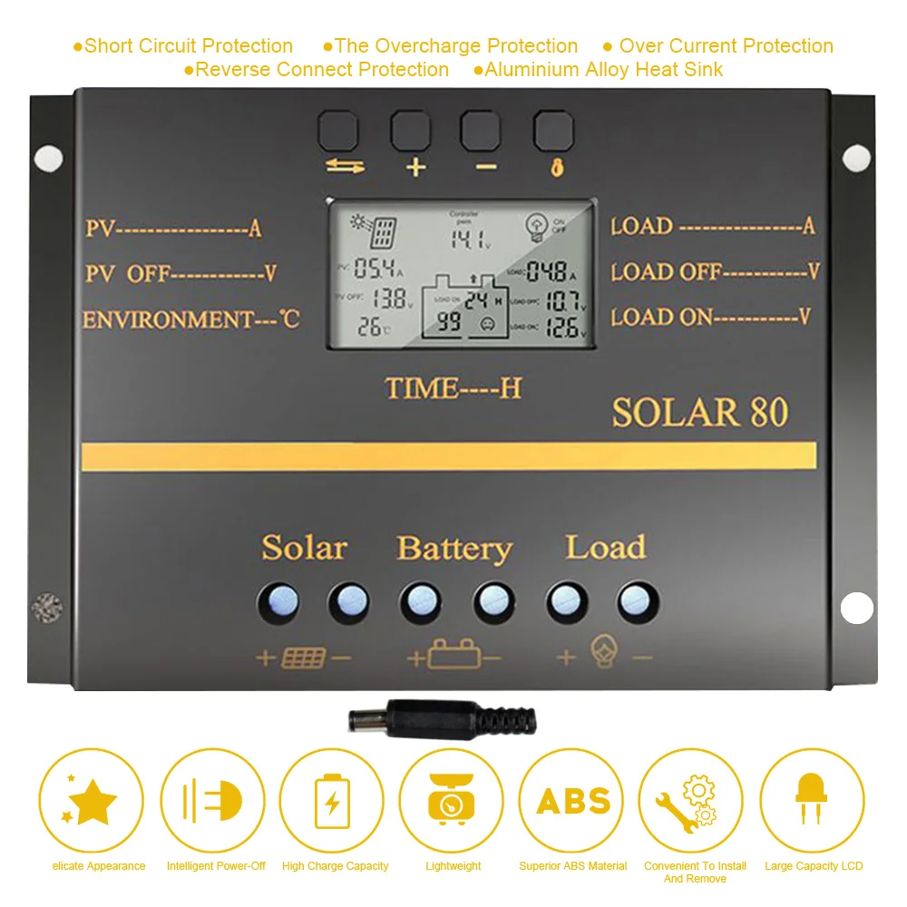SOLAR60 Интеллектуальный ЖК-экран Солнечный Контроллер заряда 12 В/24 В 60A защита цепи