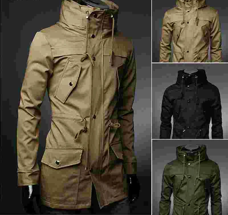 

MIXCUBIC 2017 England style High collar jacket trench men army green Business casual slim Windbreaker for men coat jacket M-XXXL