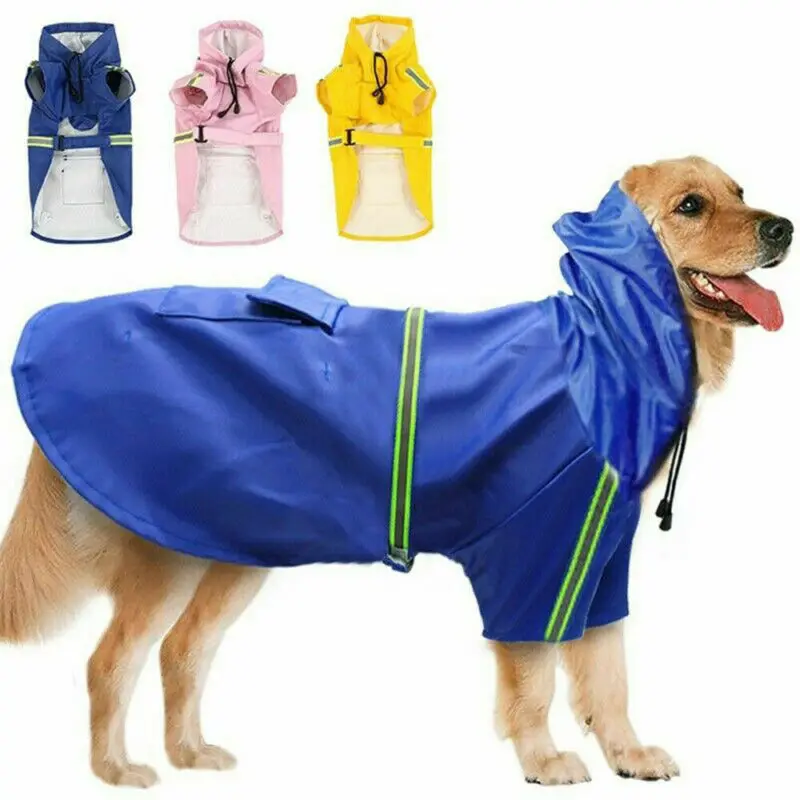 Pet Dog Raincoat Waterproof Hooded Jacket Fashion Big Reflective Strip For Dogs Clothes |