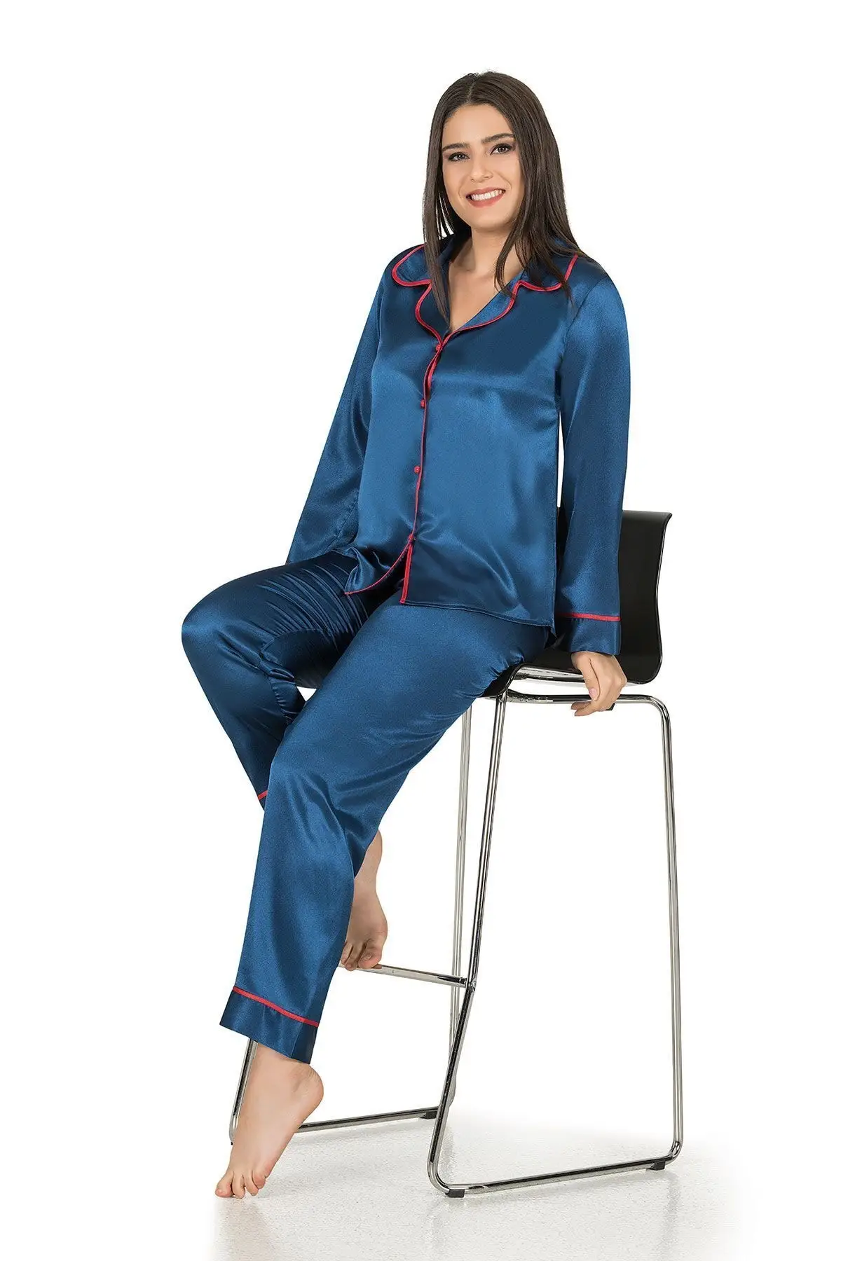 NUNELL 2021 NEW COLLECTION Satin Button Piping Pajamas Suit