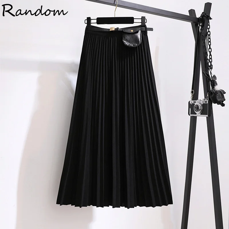 Женская плиссированная юбка с высокой талией размера плюс черная Повседневная