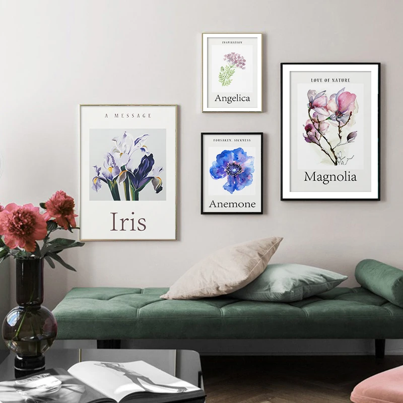 

Nordic Flower Market Canvas Poster Red Blue Floral Watercolour Print Painting Plant Wall Art Gallery Living Room Home Decor