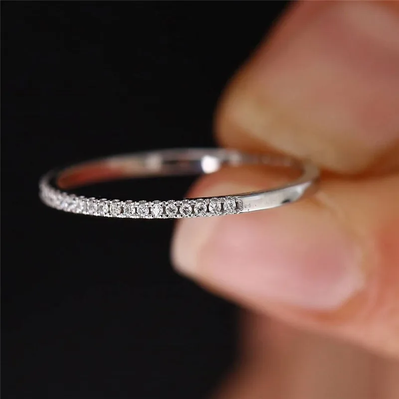 

Minimalist Female White Crystal Stone Ring Rose Gold Silver Color Wedding Rings For Women Cute Round Zircon Engagement Ring
