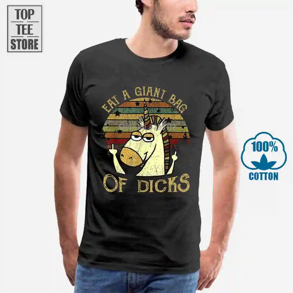 Смешная винтажная Мужская черная футболка Eat A Giant Bag Of Dicks Unicorn хлопок S 6Xl|Мужские