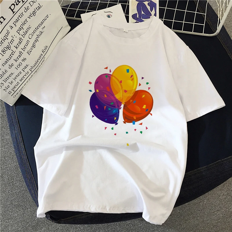 

Summer New Funny Balloon theme T-shirt Printed Chic Harajuku Neck Casual Retro Top Women's Fashion T-shirt