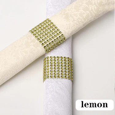 lemon 6 шт., кольца для салфеток, стулья, пряжки, вечерние свадебные украшения, блестящие украшения, банты со стразами, держатель для салфеток ручной работы - Цвет: lemon