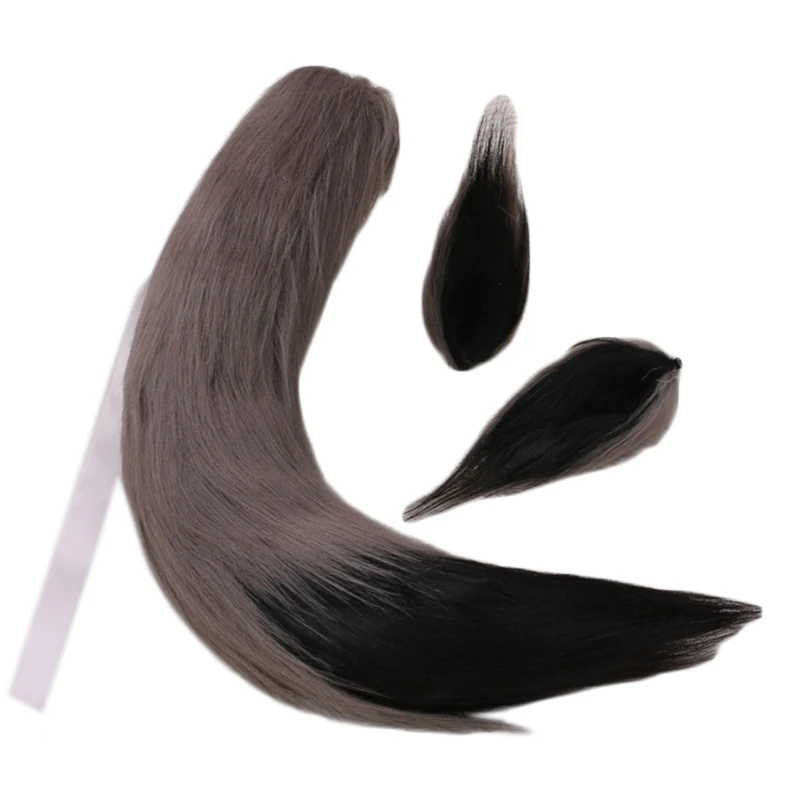 

Fluffy Faux Fur Wolf Ears Hair Clips and Plush Tail Adult Kids Cosplay Costume 24BC