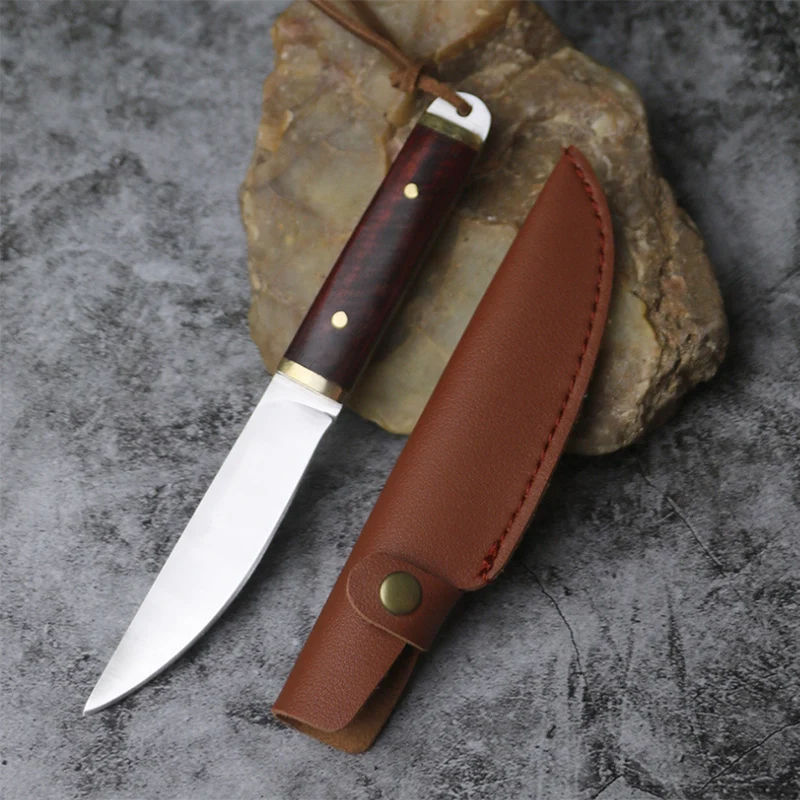 

Sandalwood Solid Wood Brass Handle Manual Knife Outdoor household fruit knife dining knife exquisite gift knife
