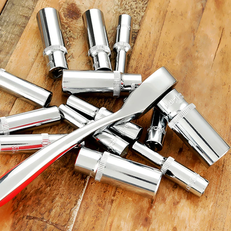 

13pcs 1/4" 4-14mm Lengthened Socket Set CR-V Wrench Head Hexagon Spanner Deep Sockets Universal Allen Head Auto Repair Tools