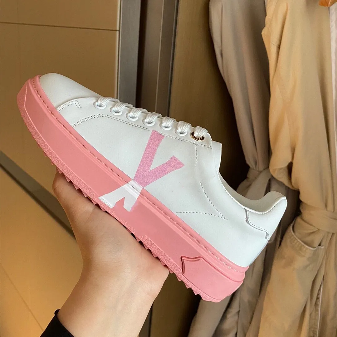 

Donkey brand high-end girl's heart layer silk cowhide big letter printing logo new color platform casual white shoes fashion