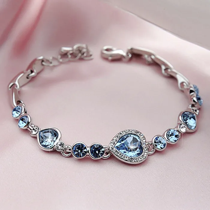 Модный женский браслет из горного хрусталя Ocean Blue цепочка сердце ювелирные