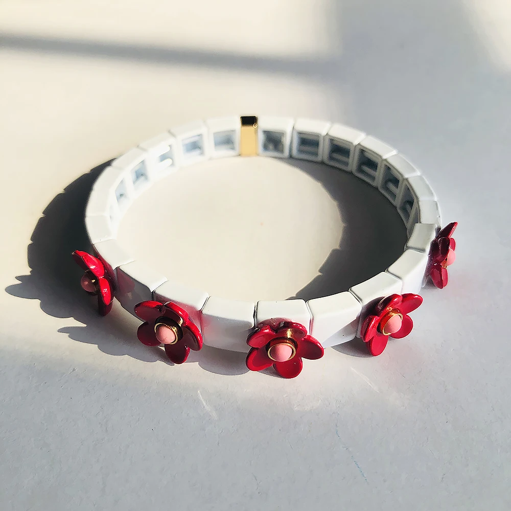 

Enamel Flower Bohemian Rainbow Bracelets Women Multicolor Tile Beads Bracelet Pulsera 2021 Alloy Summer Beach Fashion Jewelry